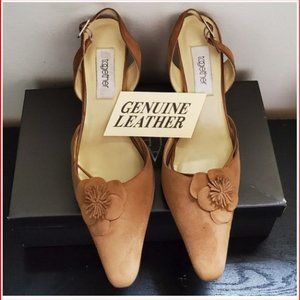FLORAL VINTAGE Genuine Leather Upper | Sling Back Heels | 9 | Beige / NUDE